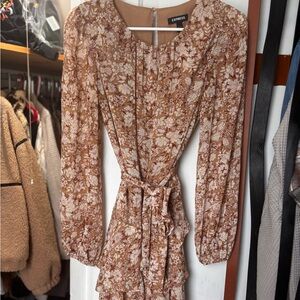 Express Brown Floral Long Sleeve Dress